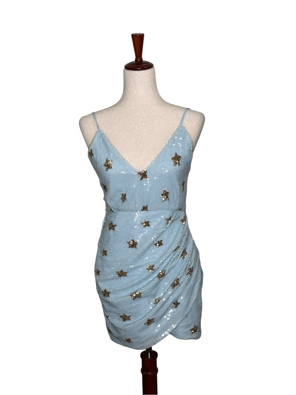 Superdown REVOLVE  Dina Light Blue Sequins Star-Embellished Mini Dres. Party. S - Picture 2 of 16